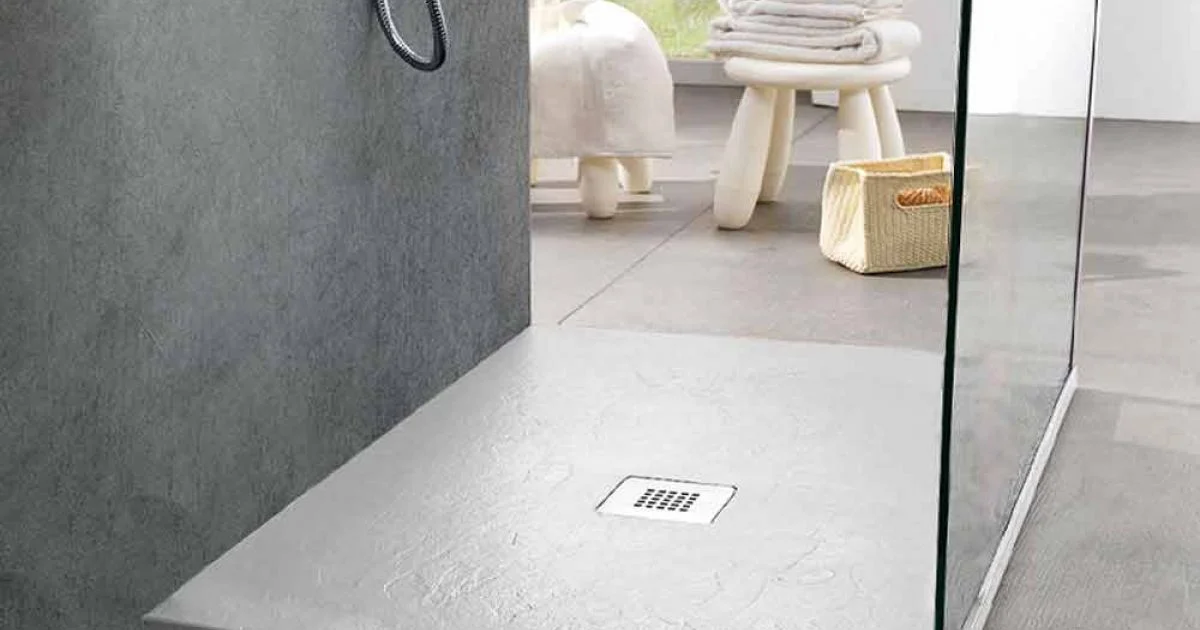 Piatto Doccia Quadrato 80x80 in Resina Effetto Ardesia Bianca e Acciaio - Sommo