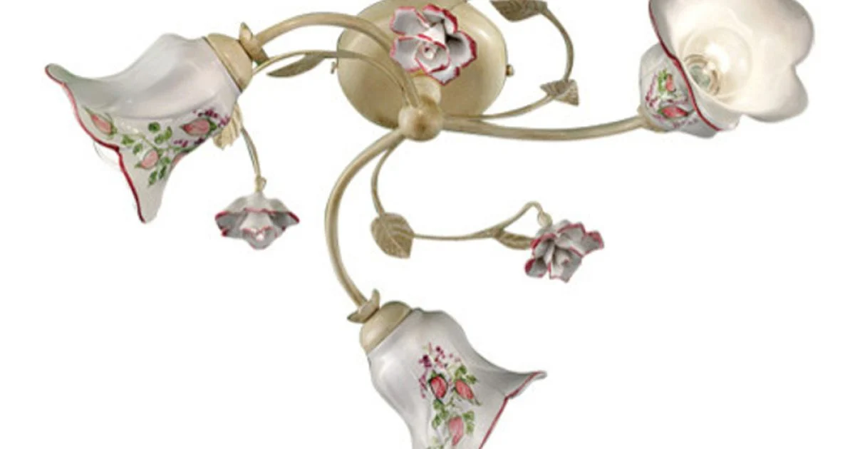 Plafoniera 3 Luci Metallo e Ceramica Dipinta a Mano Filo Rosso - Pisa