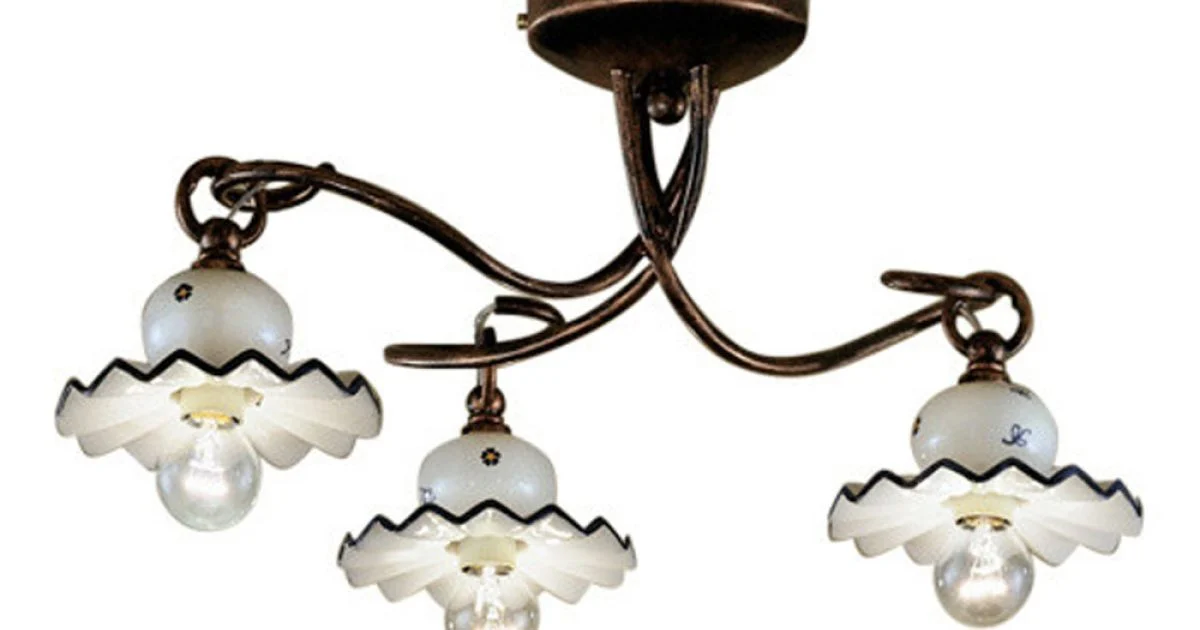 Plafoniera a 3 o 4 Luci in Ceramica Artigianale Decorata a Mano - Roma