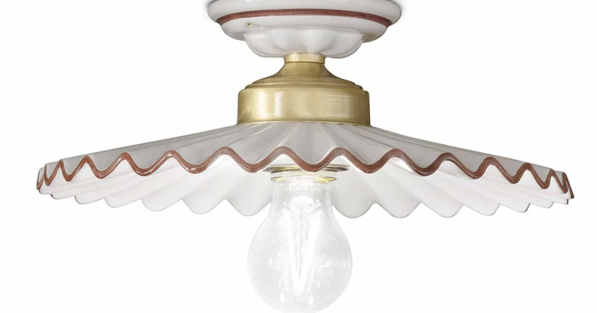 Plafoniera a soffitto ceramica lucida e filo colorato Ferroluce