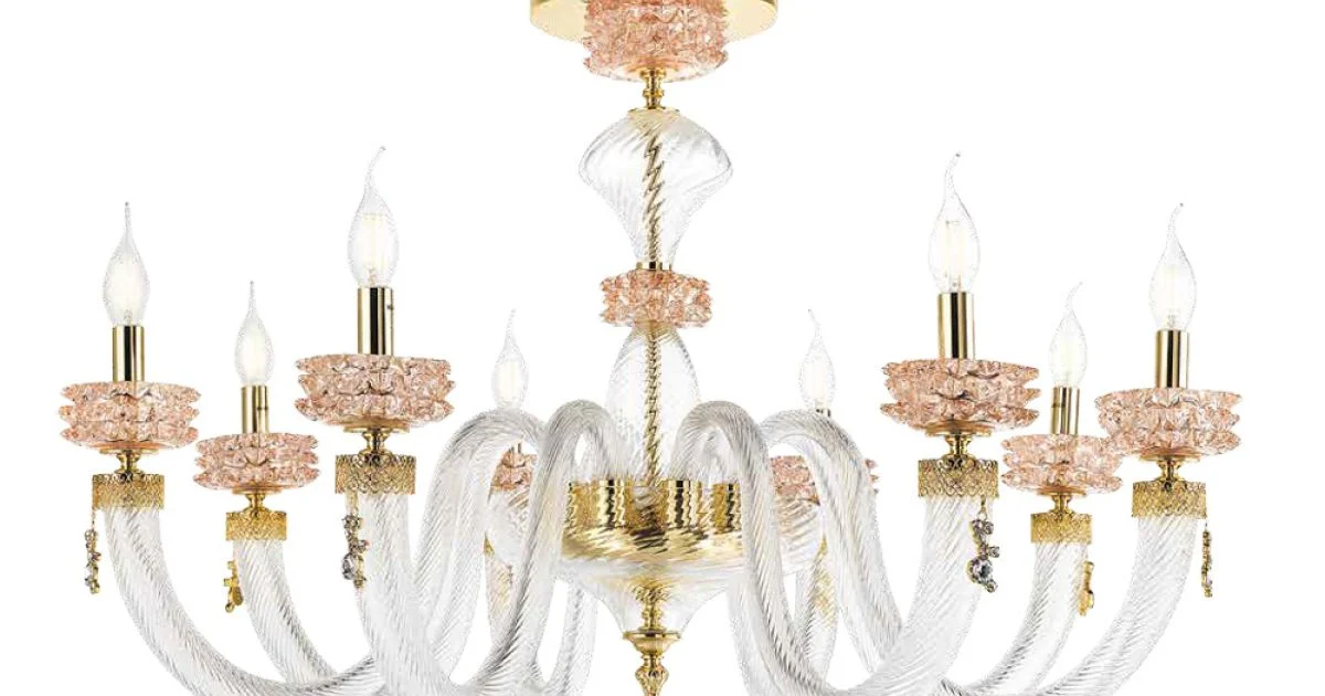 Plafoniera Classica 8 Luci in Vetro Artigianale Lusso Italiano - Saline