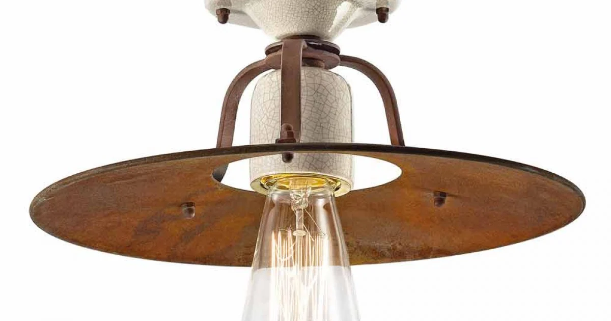 Plafoniera da soffitto vintage in ceramica e metallo Elaine Ferroluce