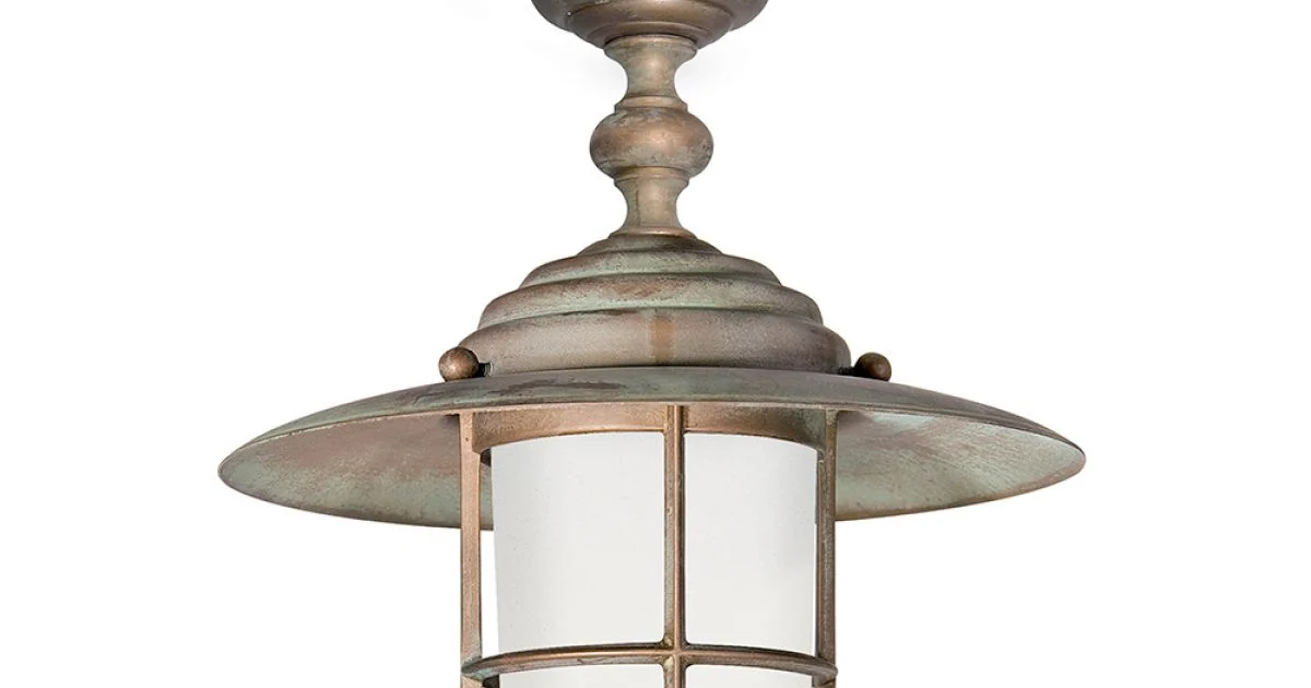 Plafoniera in Ottone Vintage da Esterno, Vetro Opale IP44 - Elfico
