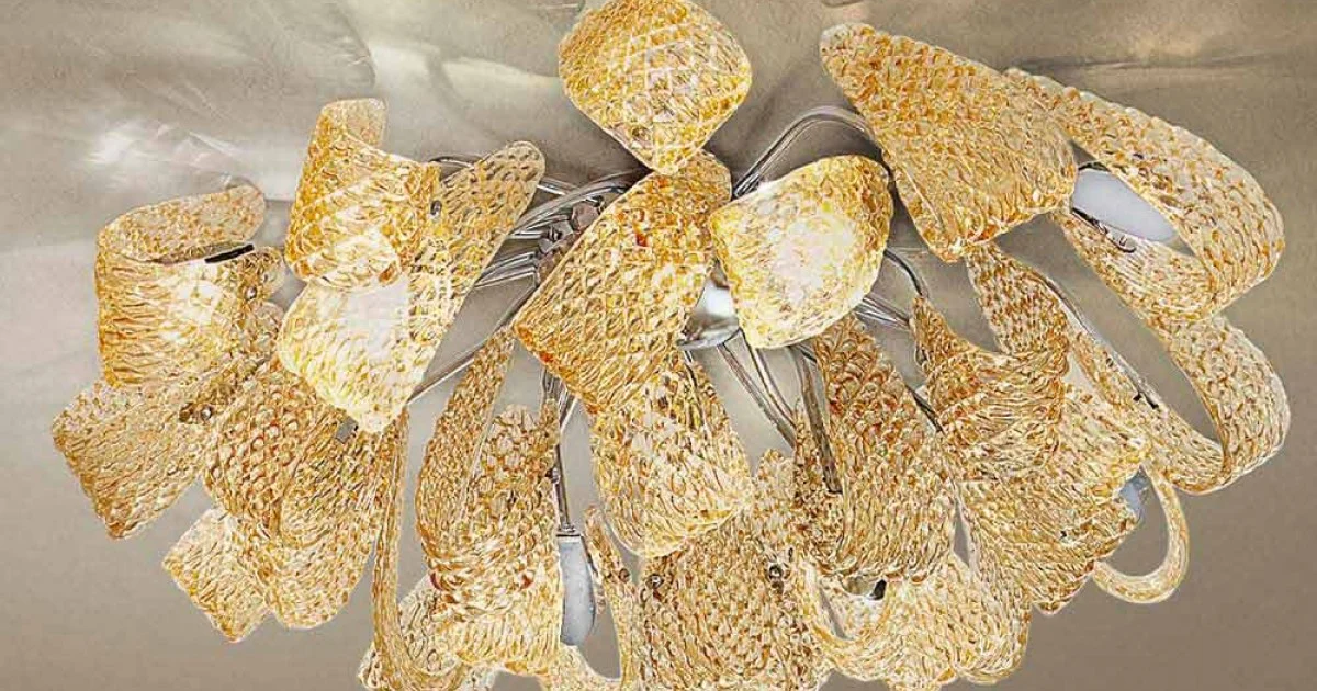 Plafoniera in Vetro Veneziano e Metallo, Fatta a Mano in Italia - Diamonique