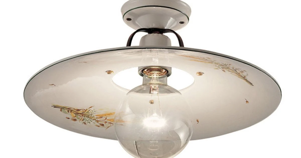 Plafoniera rotonda a soffitto in ceramica decorata Ferroluce