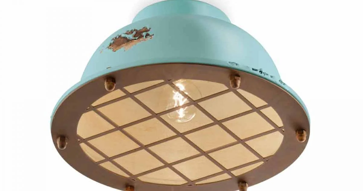 Plafoniera stile nautico in ceramica con griglia Mary Ferroluce