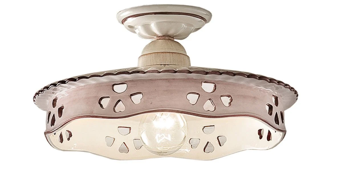 Plafoniera Vintage in Ceramica e Ferro Fatta a Mano 2 Misure - Alessandria