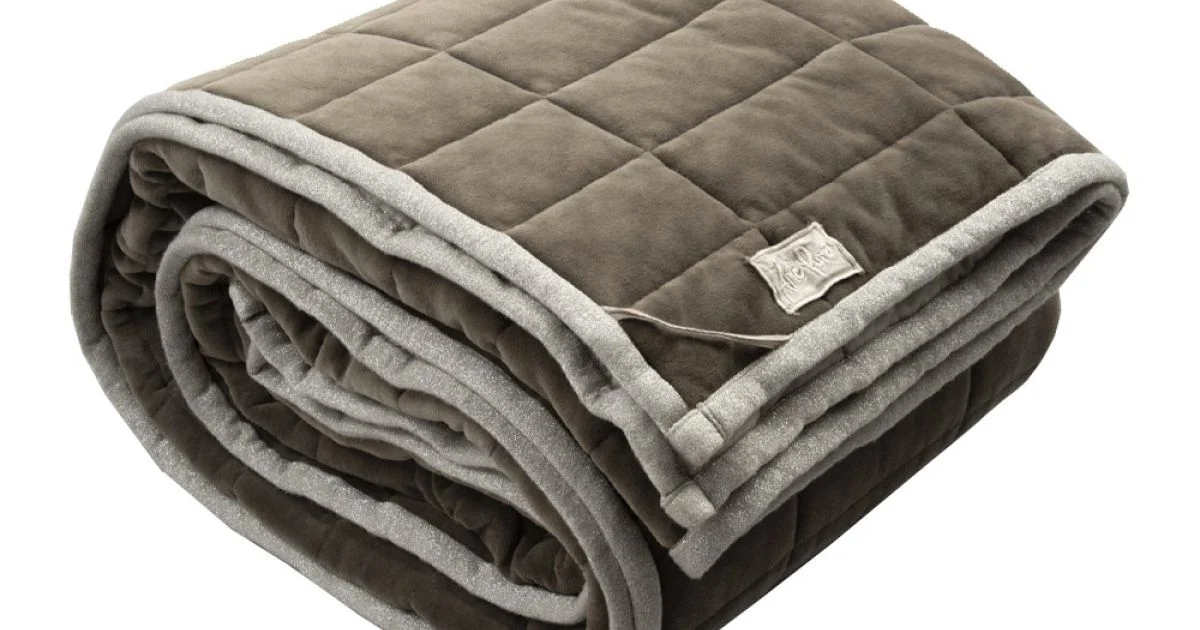 Plaid in Raso di Cotone e Ciniglia con Bordo in Lurex, Gesso o Retrò - Tortoro