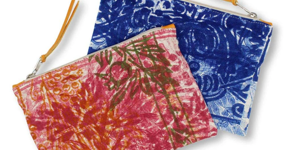 Pochette Artistica Stampata a Mano Pezzo Unico in Cotone, 2 Pezzi