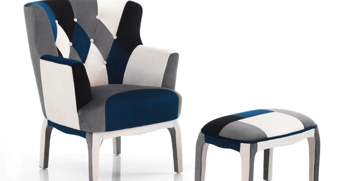 Poltrona con Pouf in Tessuto Patchwork - Bromo