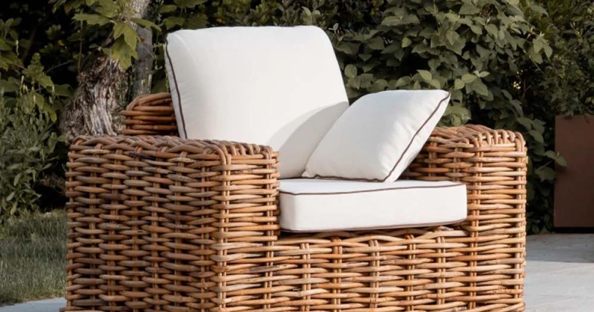Poltrona da Esterno in Rattan Naturale con Cuscini Inclusi – Keira