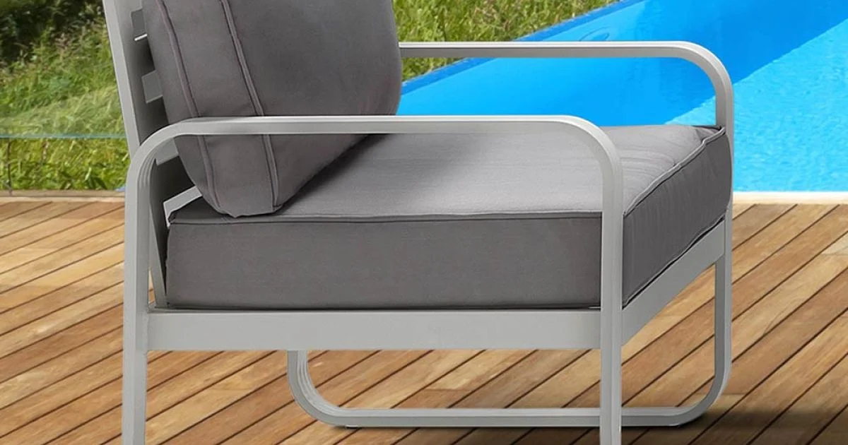 Poltrona da Giardino in Alluminio Bianco Avorio Opaco e Cuscini Grigio - Avoir