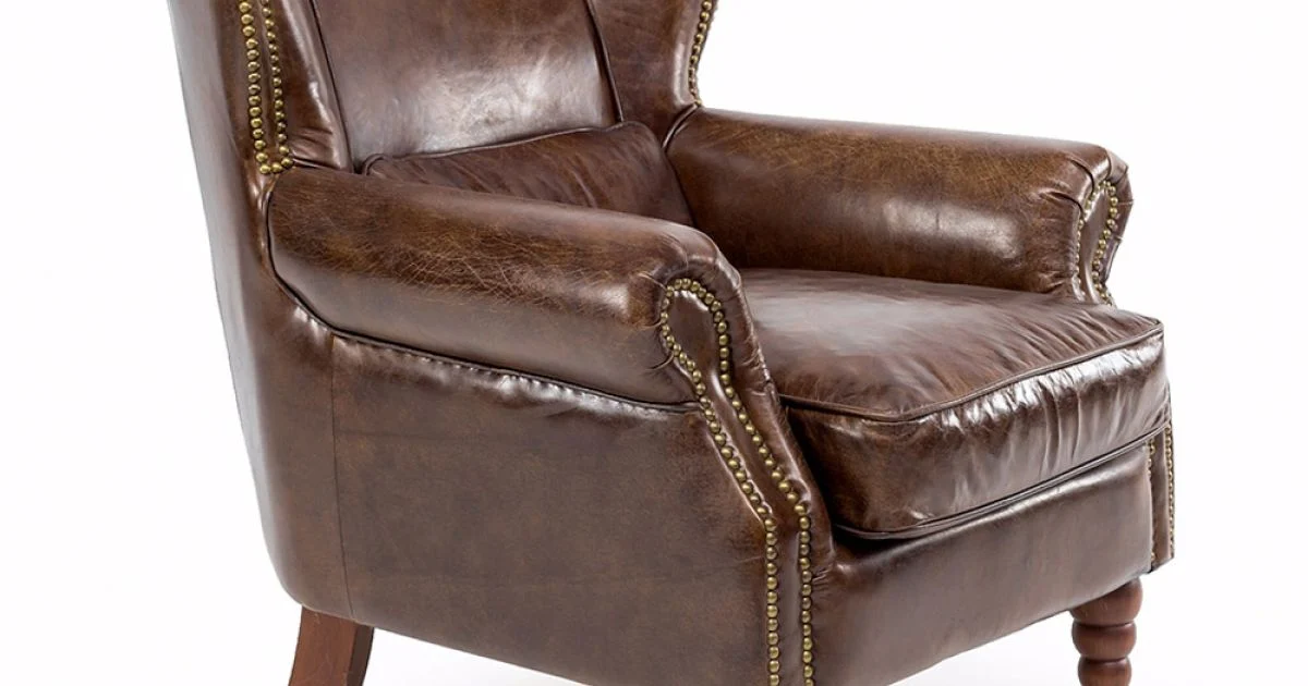Poltrona da Interno Completamente in Cuoio Vintage Effetto Invecchiato - Timbro