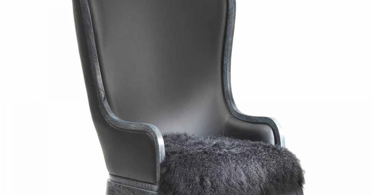 Poltrona da salotto in pelle e pelo nero Eli, design classico di lusso