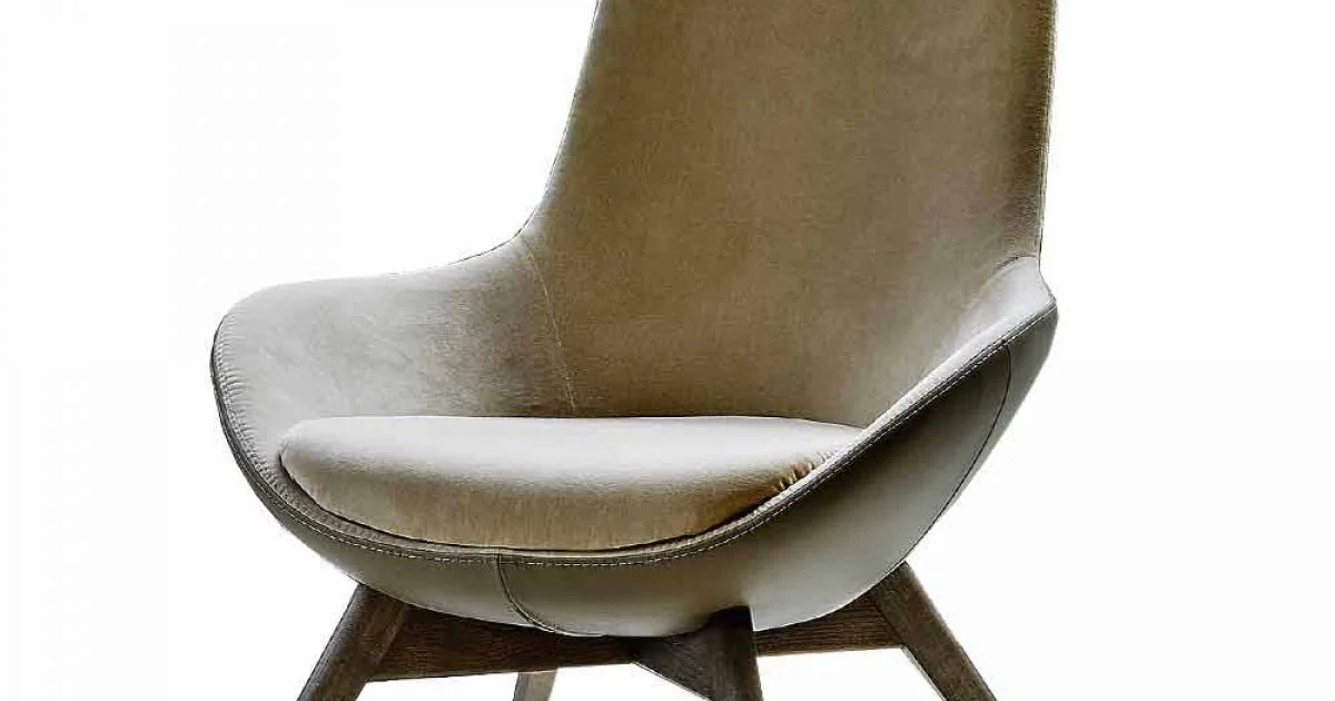 Poltrona da Salotto in Pelle e Tessuto con Base in Legno Made in Italy - Ama