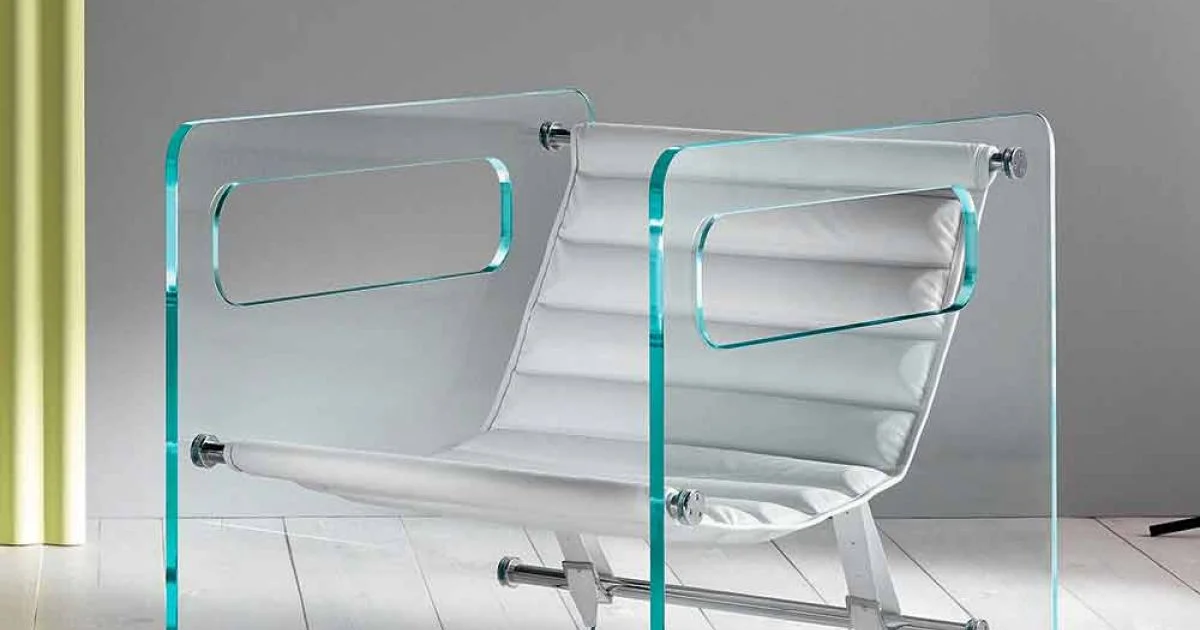 Poltrona da Salotto in Vetro e Seduta in Pelle Bianca Design di Lusso - Tecna