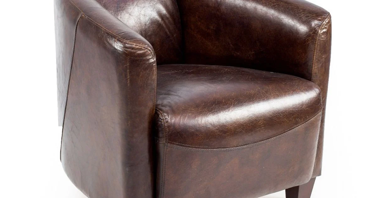 Poltrona da Salotto Interamente Realizzata in Cuoio Vintage Effetto Invecchiato - Timbro