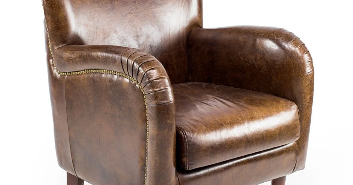 Poltrona da Soggiorno Realizzata in Cuoio Vintage Effetto Invecchiato - Timbro