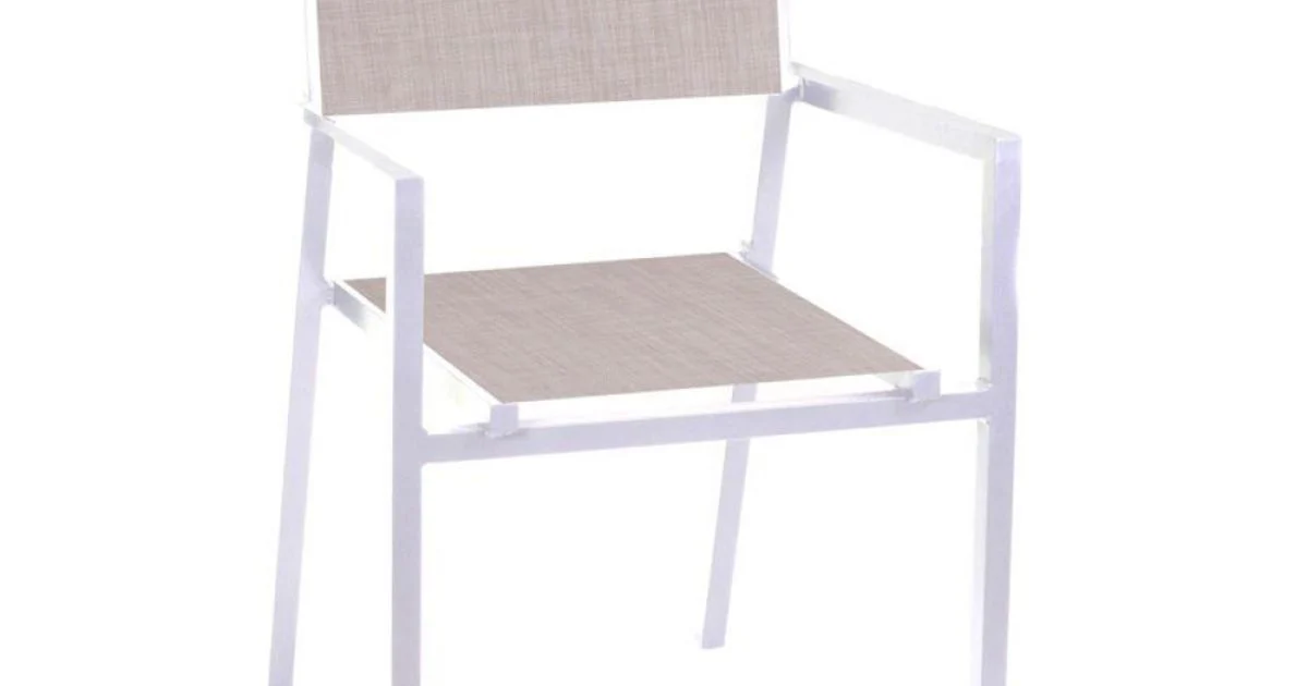 Poltrona Impilabile da Giardino in Textilene Beige e Alluminio - Foglio