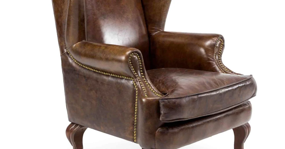 Poltrona in Cuoio Vintage Effetto Invecchiato da Soggiorno - Timbro