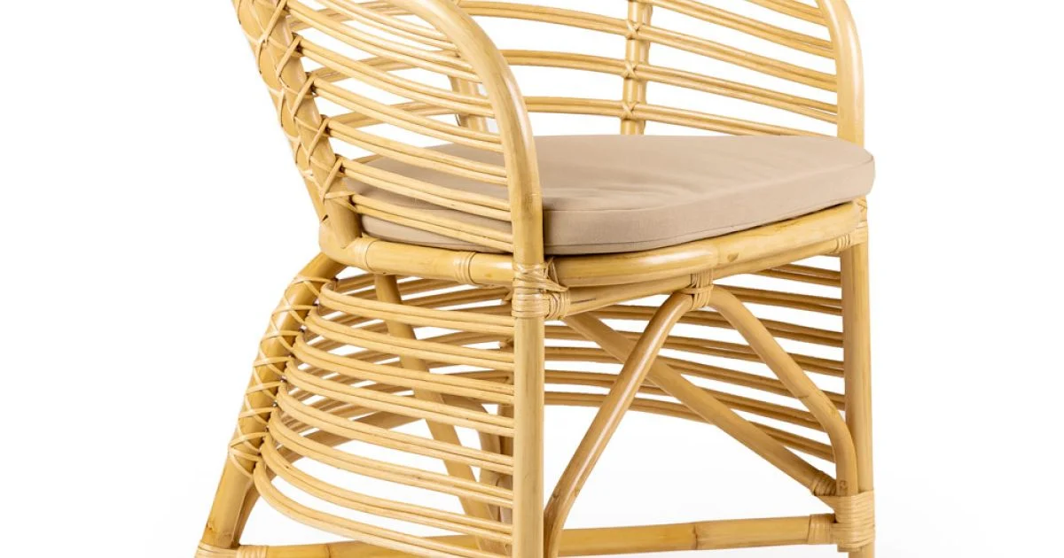 Poltroncina da Giardino in Rattan Naturale, Cuscino Incluso, – Torvi