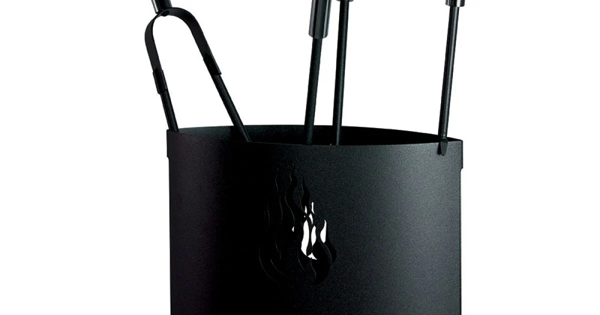 Porta Attrezzi per il Camino in Metallo con 4 Accessori Made in Italy - Canarino