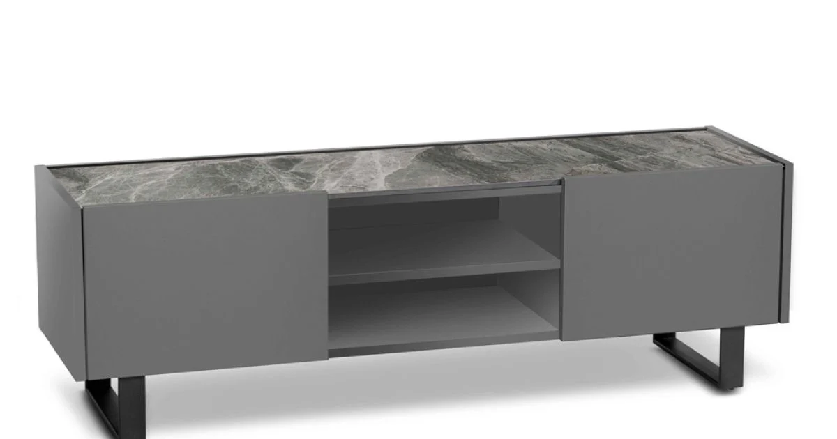 Porta tv con Top in Ceramica Effetto Marmo con 2 Ante e 2 Vani a Giorno - Clak