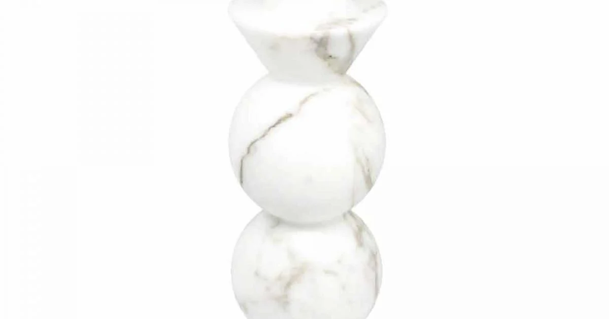 Portacandele Alto in Marmo Bianco di Carrara e Ottone Made in Italy - Oley