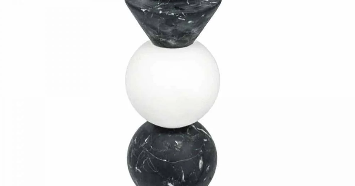 Portacandele Alto in Marmo Bianco, Nero e Ottone Made in Italy - Bram