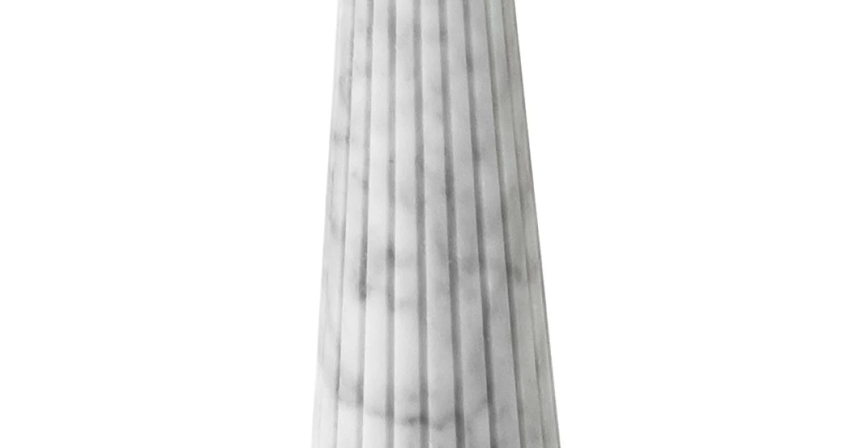 Portacandele Design in Marmo Bianco di Carrara a Righe e Ottone - Amenia