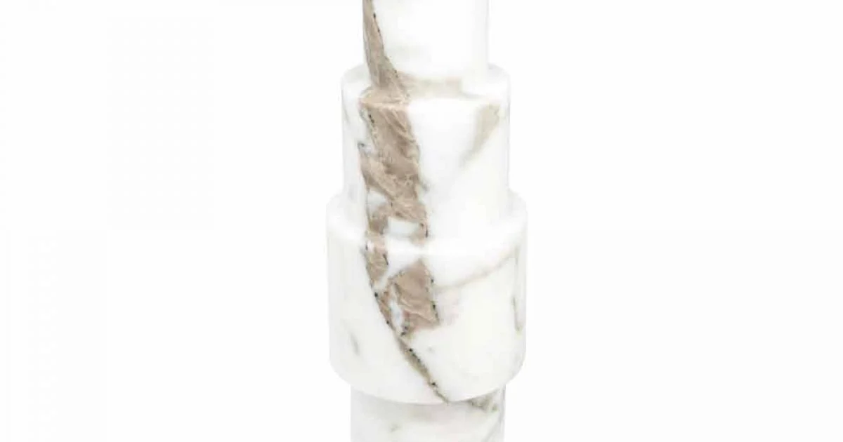 Portacandele Moderno in Marmo Bianco di Carrara e Ottone Made in Italy - Allan