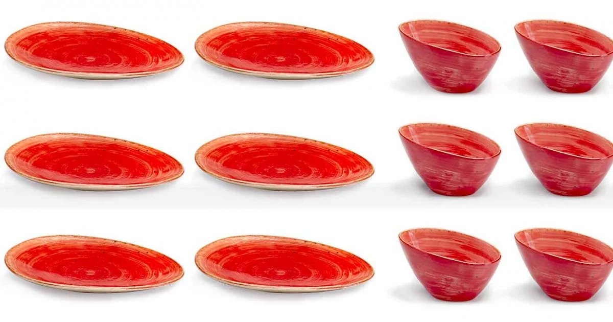 Servizio Piatti da Aperitivo 12 Pezzi in Gres Colorato di Design Moderno - Simba