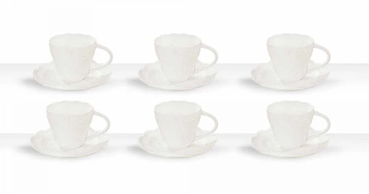 Tazze da The in Porcellana Bianca Decorata 6 Pezzi Design Shabby - Rafiki