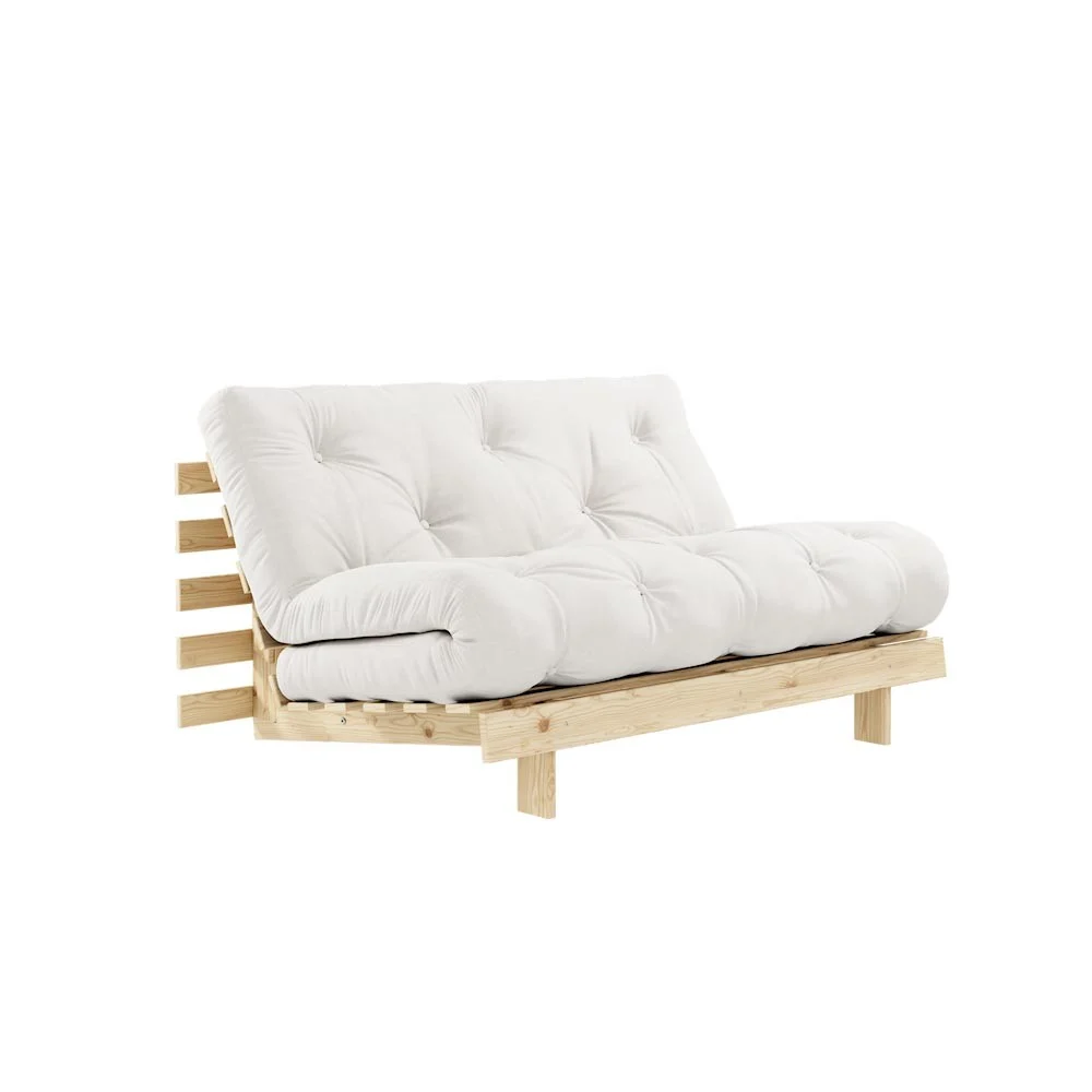 Divano letto Roots 140 e 160 di Karup Design in legno naturale con schienale reclinabile
