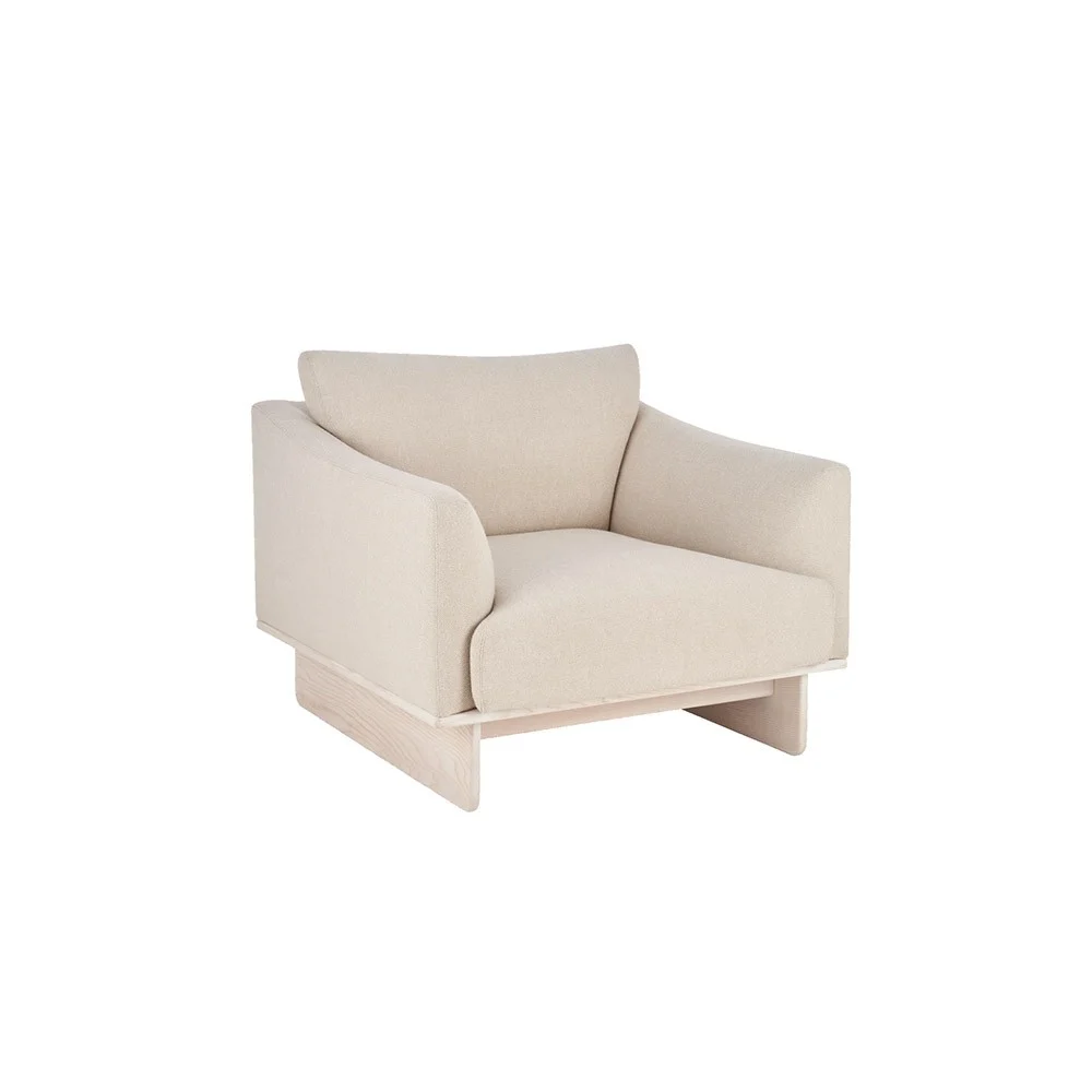 Ercol Grade Chair in frassino bianco con imbottitura rivestita in tessuto