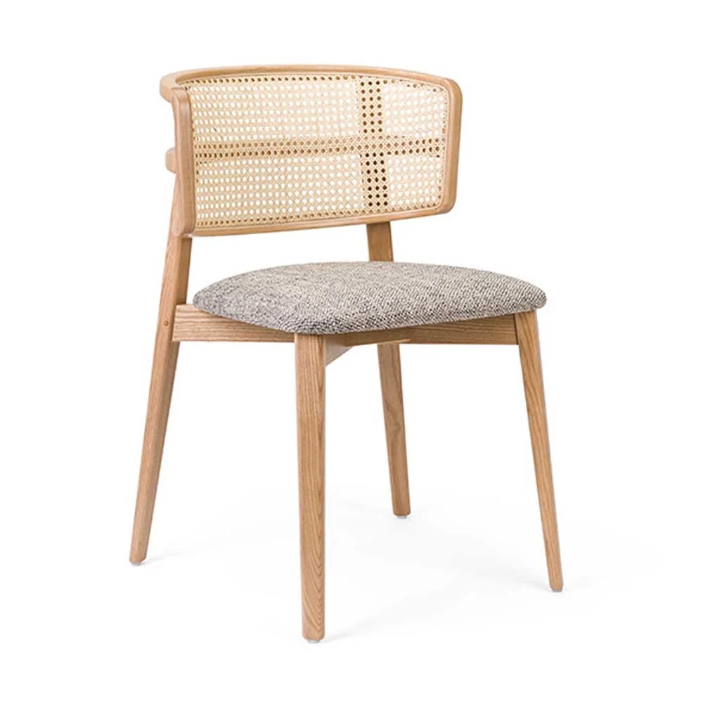 Fenabel Coffee Wicker sedia con schienale in paglia di Vienna e seduta imbottita rivestita in tessuto