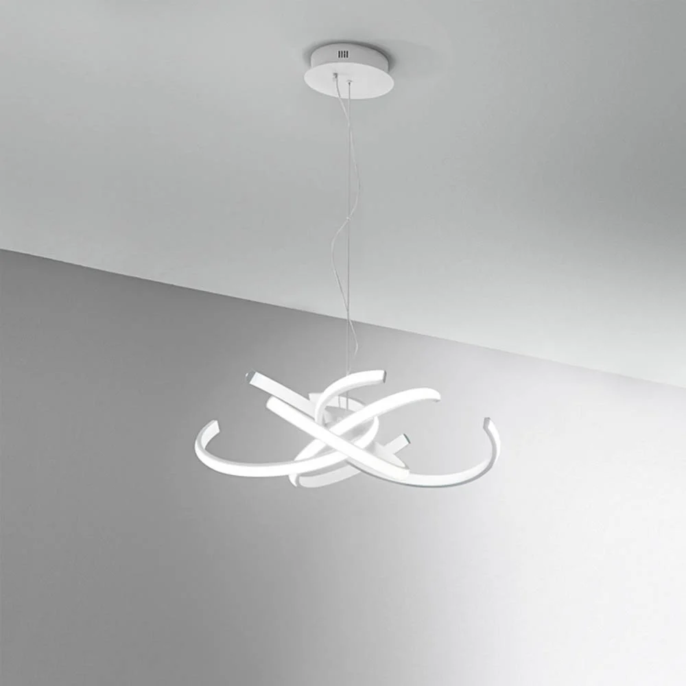 Gea Luce Cinzia lampada a sospensione a 4 moduli Led struttura in alluminio in due finiture, diffusore in silicone bianco