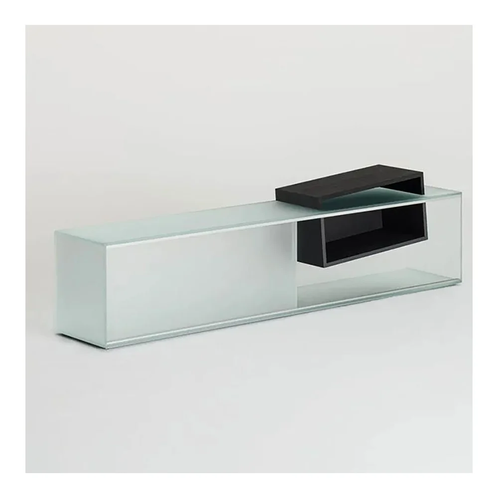Glas Italia Drift mobile Tv in cristallo acidato extrachiaro e vano porta oggetti