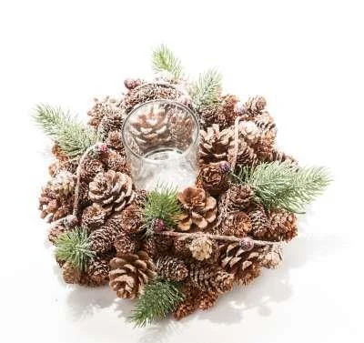 ARPIMEX Centrotavola Natale Pigne e Portacandela Vetro D 26 Cm