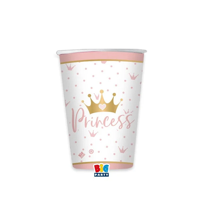 Big Party Bicchieri CC 200 Ml Princess Crown Rosa Oro 8 Pz