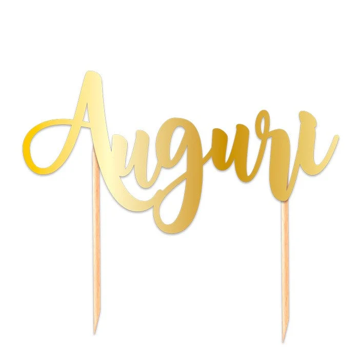 Big Party Cake Topper Italic Auguri Oro Metal 20 x 15 Cm