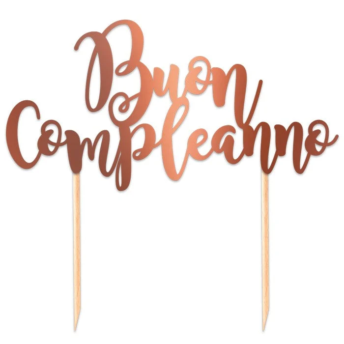 Big Party Cake Topper Italic Buon Compleanno 20 x 17 Cm Rose Gold Metal