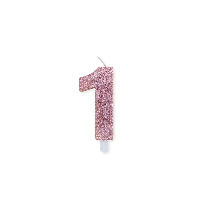 Big Party Candelina Numero 1 Cera Sweety Rose Gold Glitter