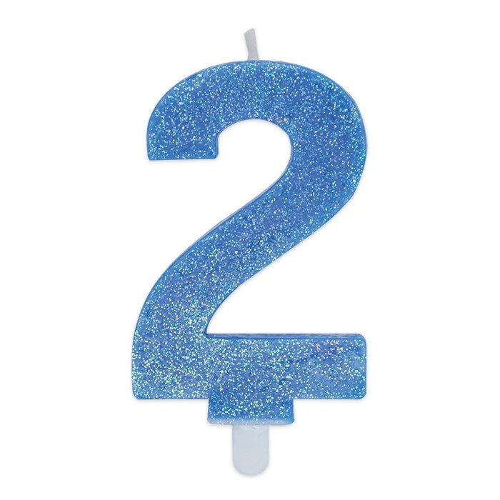 Big Party Candelina Numero 2 Cera Sweety Celeste Glitter