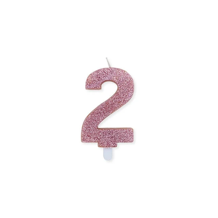 Big Party Candelina Numero 2 Cera Sweety Rose Gold Glitter