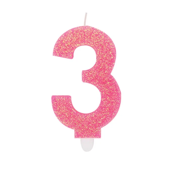 Big Party Candelina Numero 3 Cera Sweety Fuxia Glitter