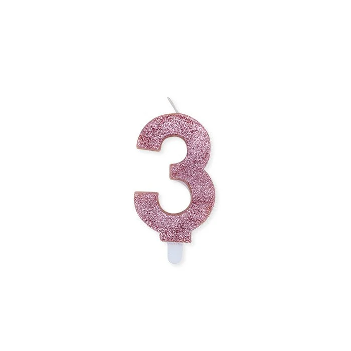 Big Party Candelina Numero 3 Cera Sweety Rose Gold Glitter