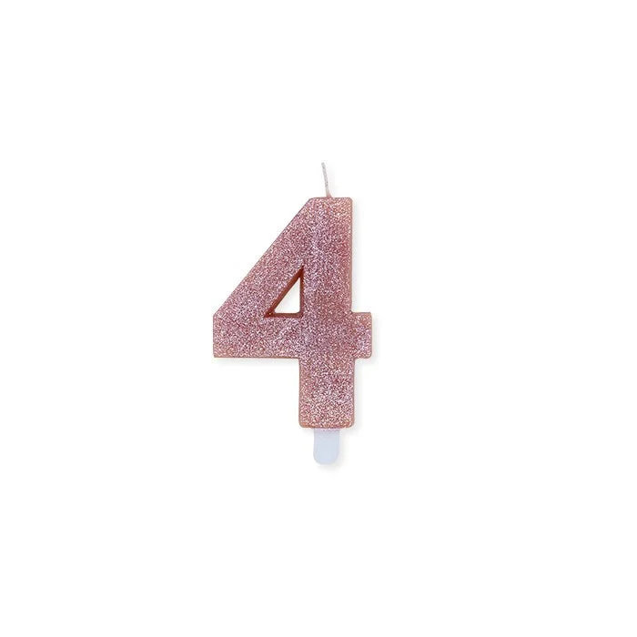 Big Party Candelina Numero 4 Cera Sweety Rose Gold Glitter