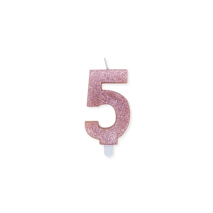 Big Party Candelina Numero 5 Cera Sweety Rose Gold Glitter