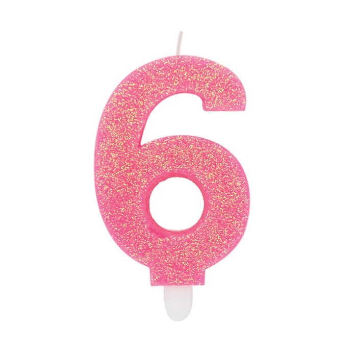Big Party Candelina Numero 6 Cera Sweety Fuxia Glitter